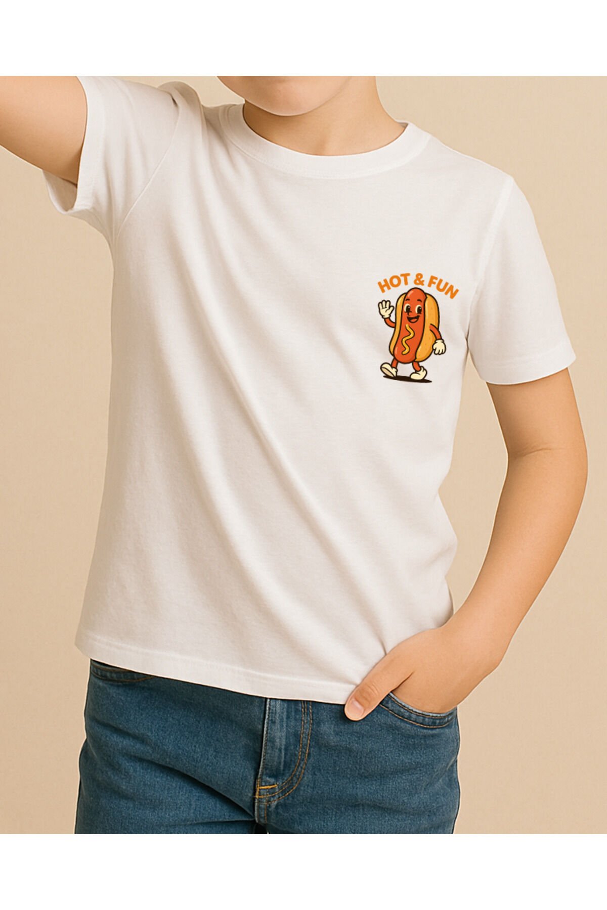 Tişört Unisex Çocuk (Sosisli) Erkek Beyaz - 10-11 Yaş