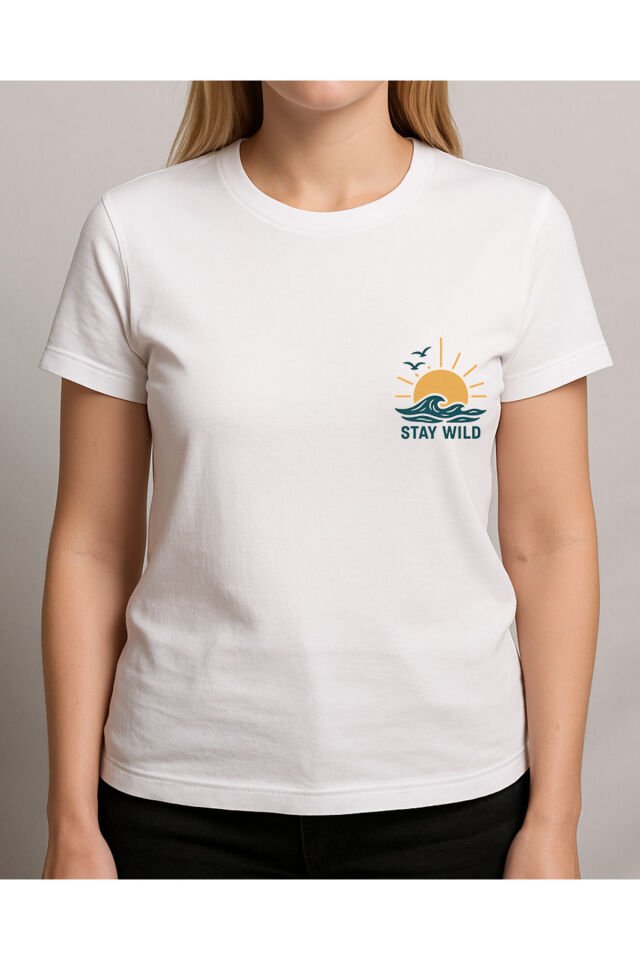 Tişört Unisex (Stay Wild) Kadin Beyaz - L