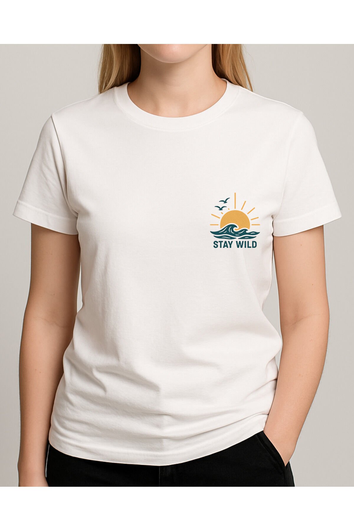 Tişört Unisex (Stay Wild) Kadin Beyaz - S