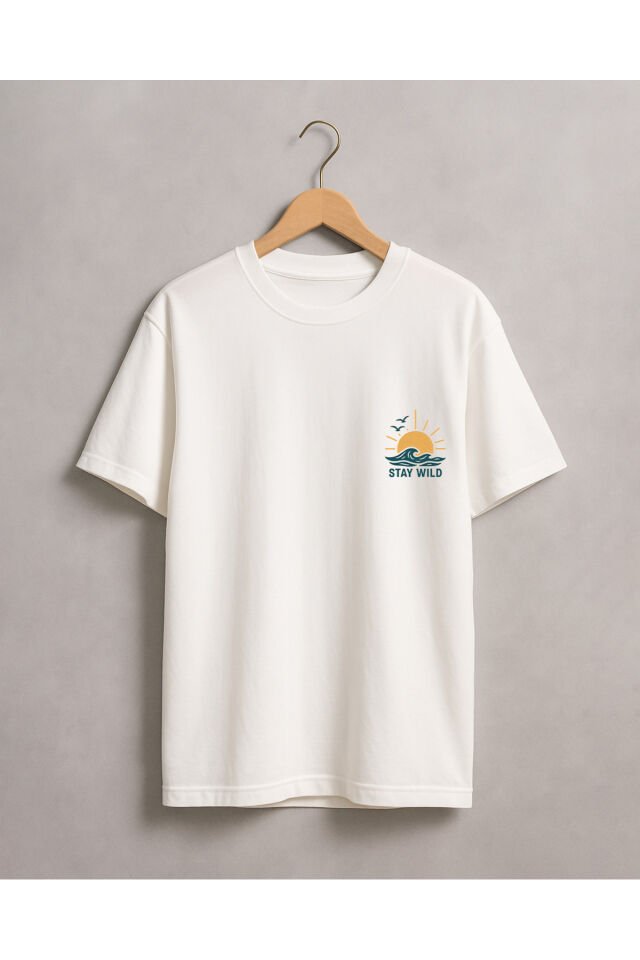 Tişört Unisex (Stay Wild) Erkek Beyaz - L