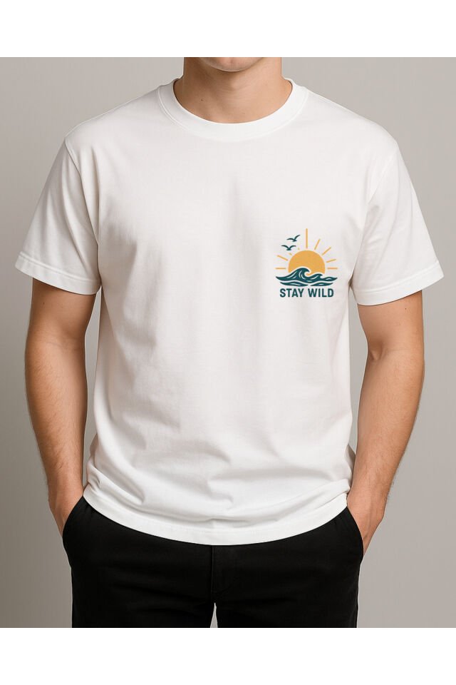 Tişört Unisex (Stay Wild) Erkek Beyaz - 2XL