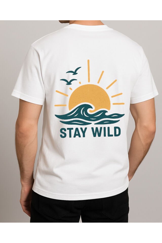 Tişört Unisex (Stay Wild) Erkek Beyaz - 2XL