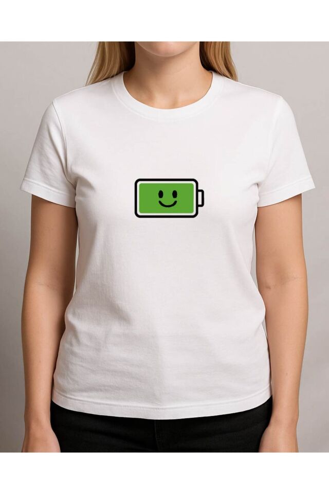 Tişört Unisex Çocuk (Şarj Mutlu) Kadin Beyaz - 2XL