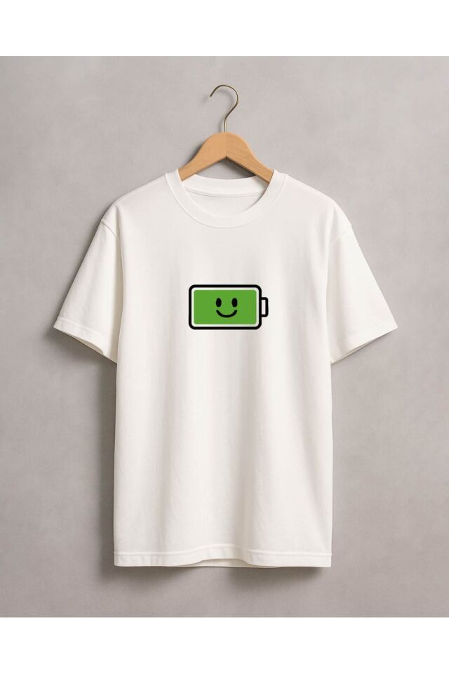 Tişört Unisex Çocuk (Şarj Mutlu) Kadin Beyaz - XL