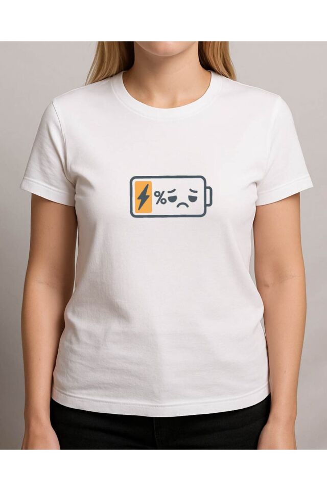 Tişört Unisex (Şarj Oluyor) Kadin Beyaz - S