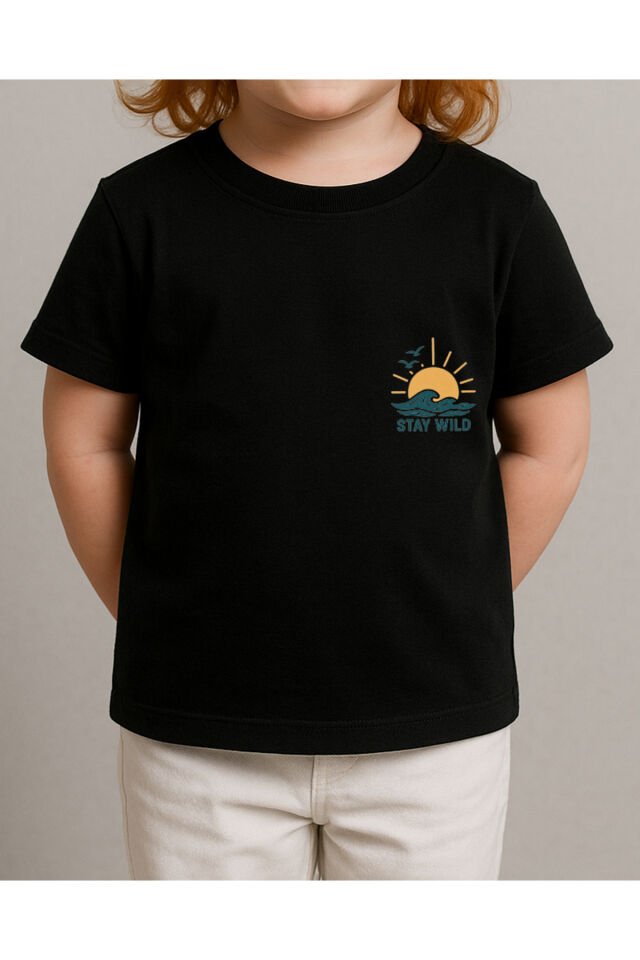 Tişört Unisex Çocuk (Stay Wild) Kiz Si̇yah - 4-5 Yaş