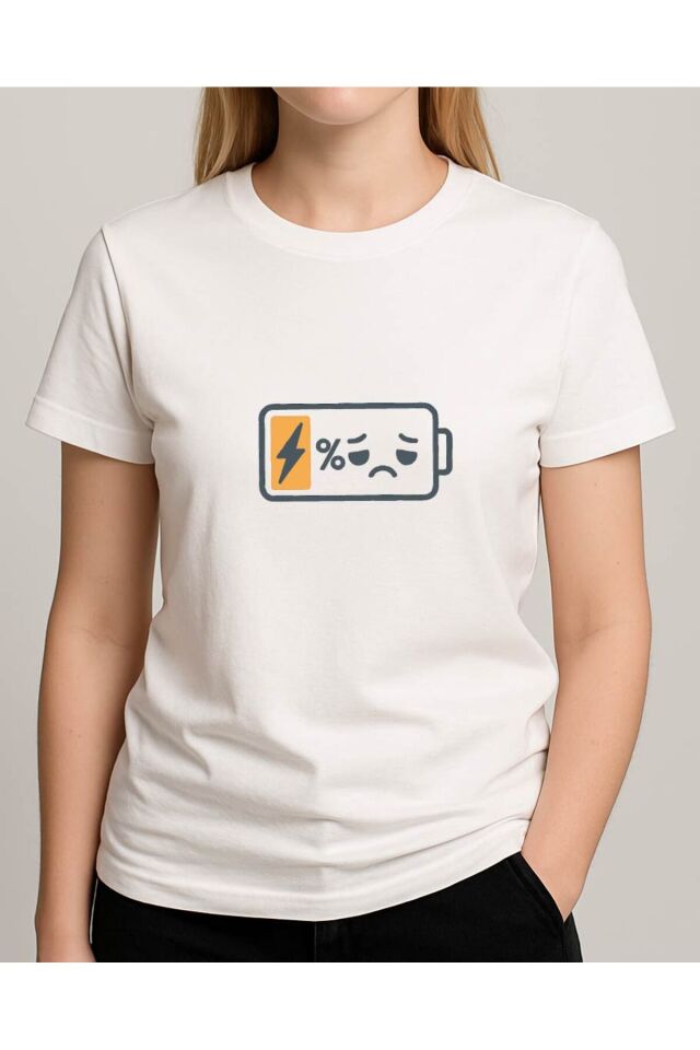 Tişört Unisex (Şarj Oluyor) Kadin Beyaz - L