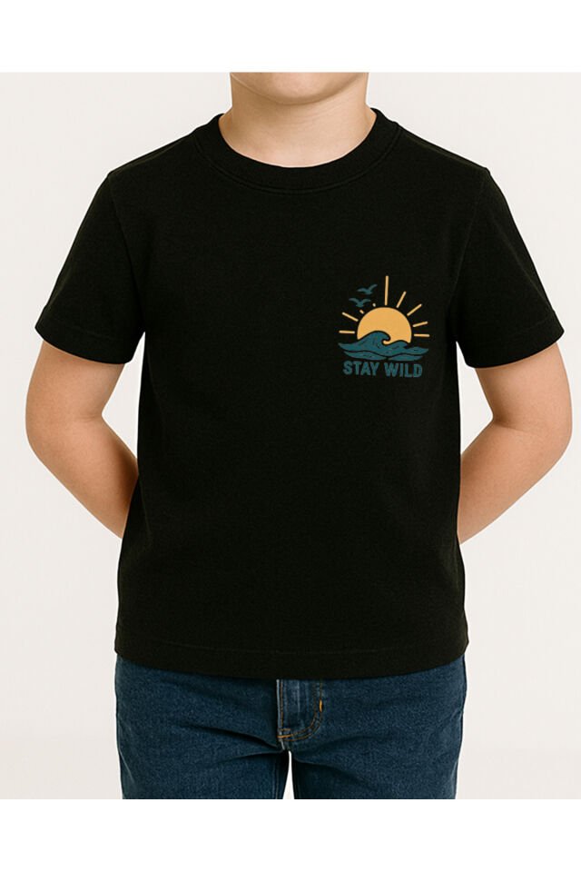 Tişört Unisex Çocuk (Stay Wild) Erkek Si̇yah - M