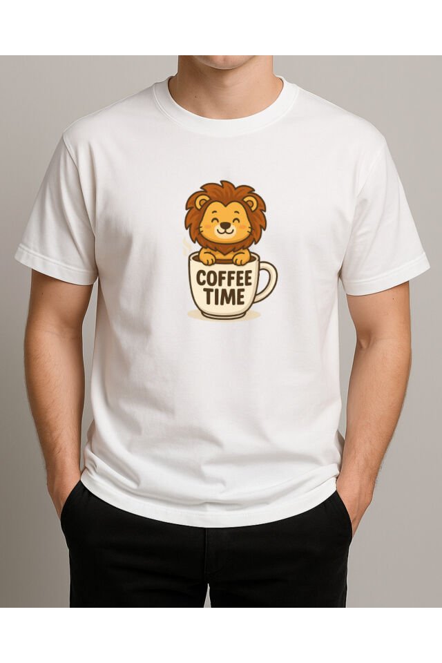 Tişört Unisex (Aslan Coffee) Erkek Beyaz - XL
