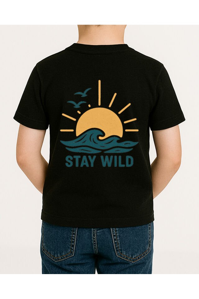 Tişört Unisex Çocuk (Stay Wild) Erkek Si̇yah - S