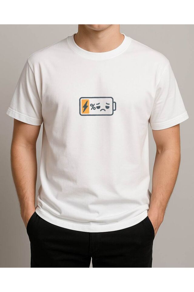 Tişört Unisex (Şarj Oluyor) Erkek Beyaz - L