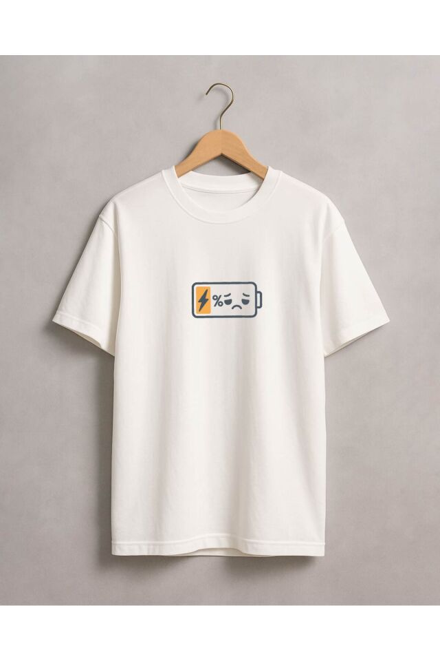 Tişört Unisex (Şarj Oluyor) Erkek Beyaz - 2XL