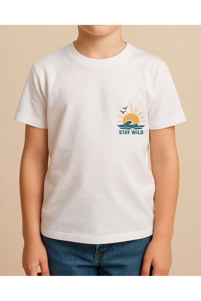 Tişört Unisex Çocuk (Stay Wild) Erkek Beyaz - 10-11 Yaş