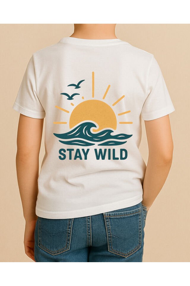 Tişört Unisex Çocuk (Stay Wild) Erkek Beyaz - 10-11 Yaş