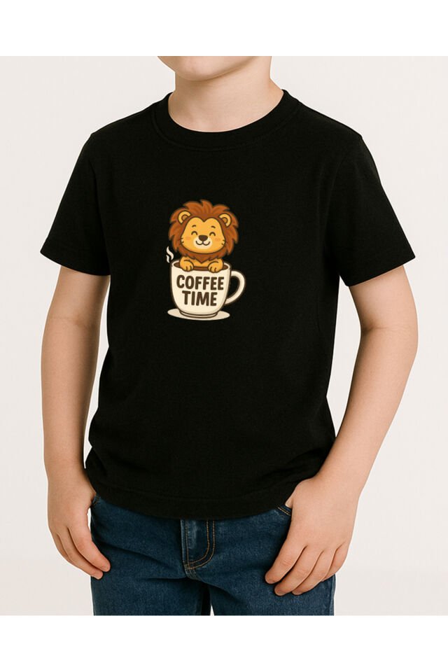 Tişört Unisex Çocuk (Aslan Coffee) Erkek Si̇yah - 4-5 Yaş