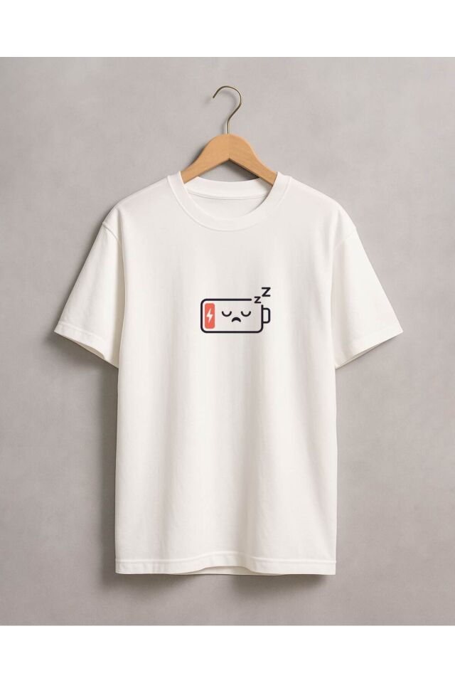 Tişört Unisex Çocuk (Şarj Bitmiş) Erkek Beyaz - 4-5 Yaş