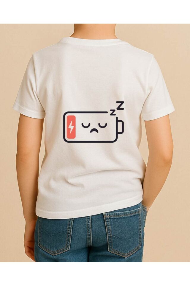 Tişört Unisex Çocuk (Şarj Bitmiş) Erkek Beyaz - 4-5 Yaş