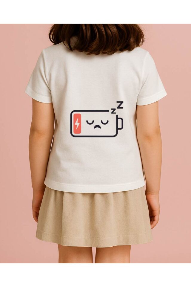 Tişört Unisex Çocuk (Şarj Bitmiş) Kiz Beyaz - 4-5 Yaş