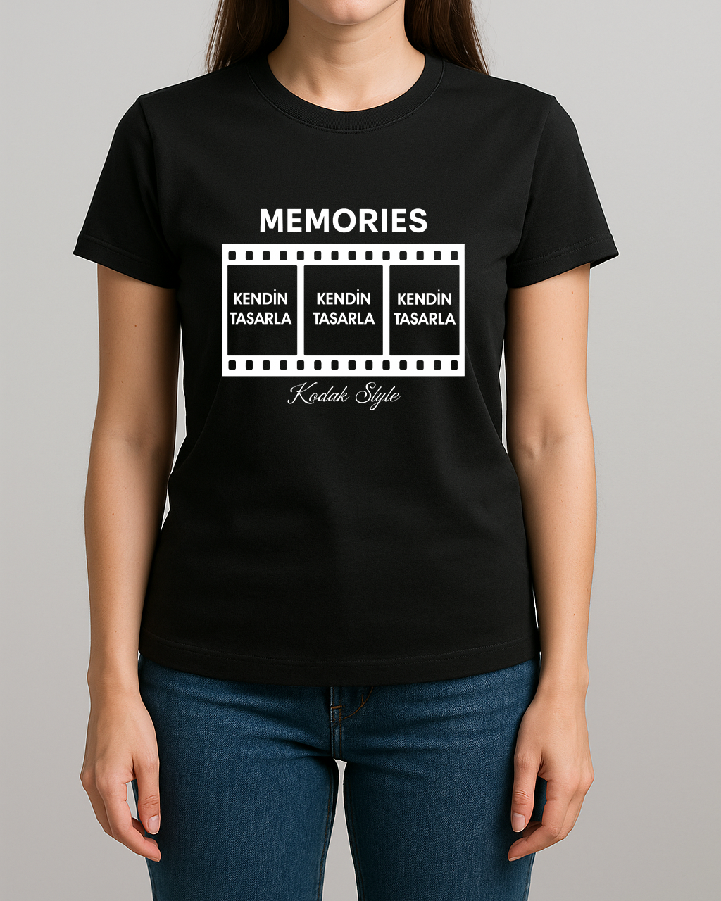 Kendin Tasarla Tişört Kadın-Film Şeridi Siyah - 2XL