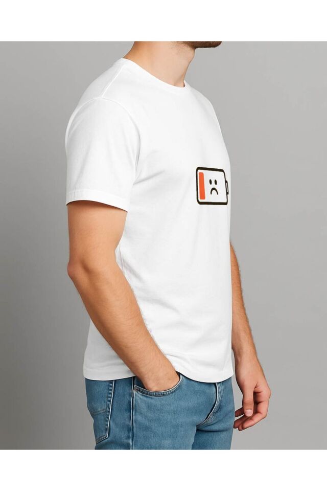 Tişört Unisex (Şarj Üzgün) Erkek Beyaz - XL