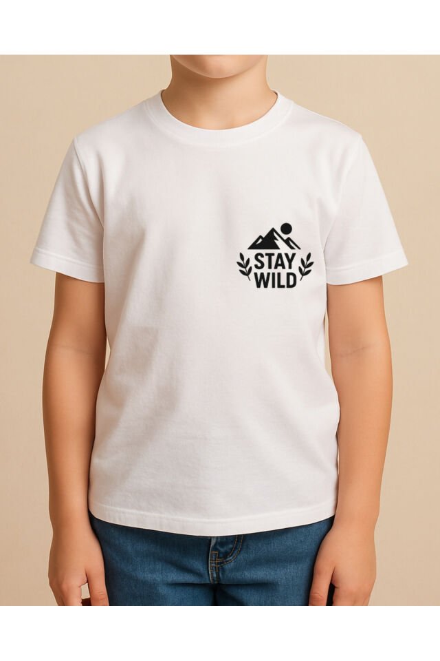 Tişört Unisex Çocuk (Stay Wıld 2) Erkek Beyaz - 10-11 Yaş